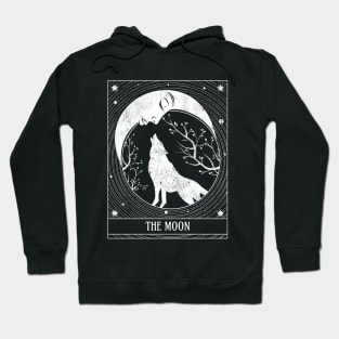 Tarot Card Distressed Crescent Moon And Wolf Hoodie